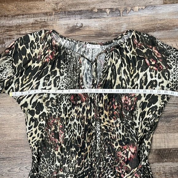 SHAN Leopard Print Silk Viscose 3/4 Sleeve Tunic Peasant Top Coverup Sz 10/M - Picture 9 of 16